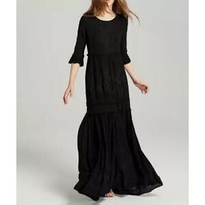 The Collective Escalon Maxi Dress Women XS Black Boho Tiered Whimsigoth Witchy